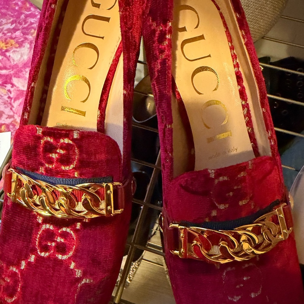 Gucci Velvet Loafers with Gold Accent